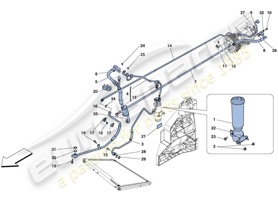 ferrari 458 spider (rhd) ac system - freon part diagram