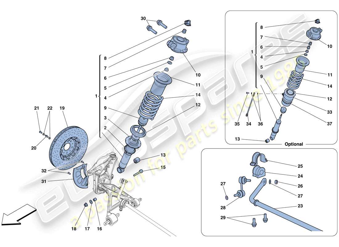 ferrari 458 italia (europe) front suspension - shock absorber and brake disc parts diagram