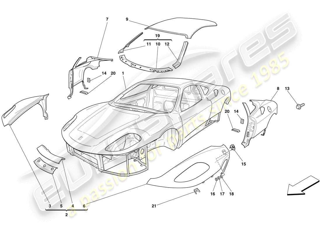 ferrari f430 scuderia (usa) bodyshell - exterior trim part diagram