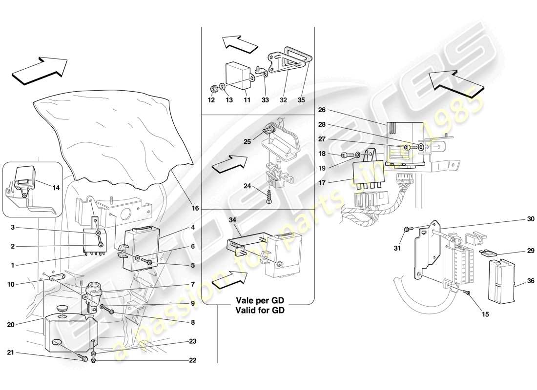 ferrari f430 scuderia (usa) front passenger compartment ecus part diagram