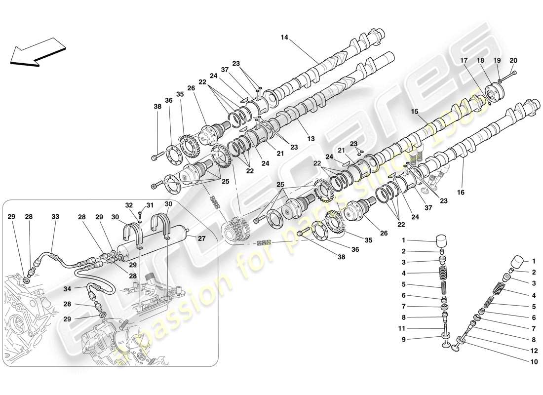 ferrari f430 scuderia (usa) timing system - tappets part diagram