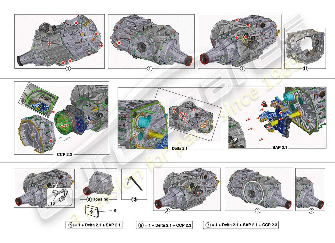 ferrari california (rhd) gearbox repair kit part diagram