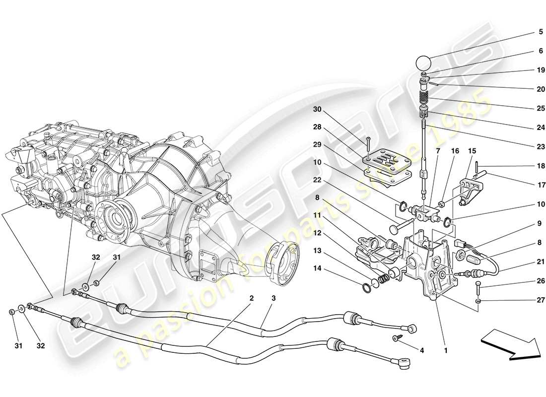 ferrari california (rhd) external gearbox controls part diagram