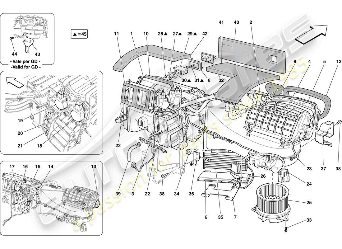 ferrari california (usa) ac unit: dashboard components parts diagram
