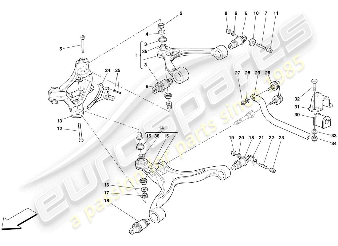 ferrari 599 sa aperta (usa) front suspension - arms and stabiliser bar parts diagram