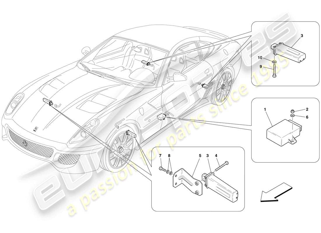 ferrari 599 gto (rhd) tyre pressure monitoring system parts diagram