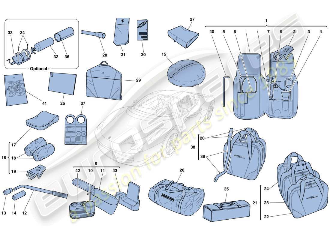 ferrari 458 italia (europe) tools and accessories provided with vehicle parts diagram