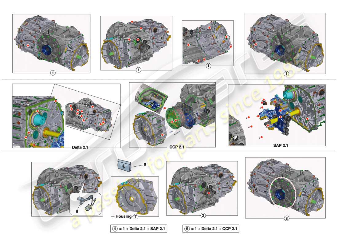 ferrari 488 gtb (rhd) gearbox repair kit parts diagram