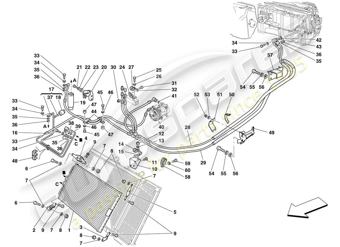 ferrari 612 scaglietti (usa) ac system - freon pipes part diagram