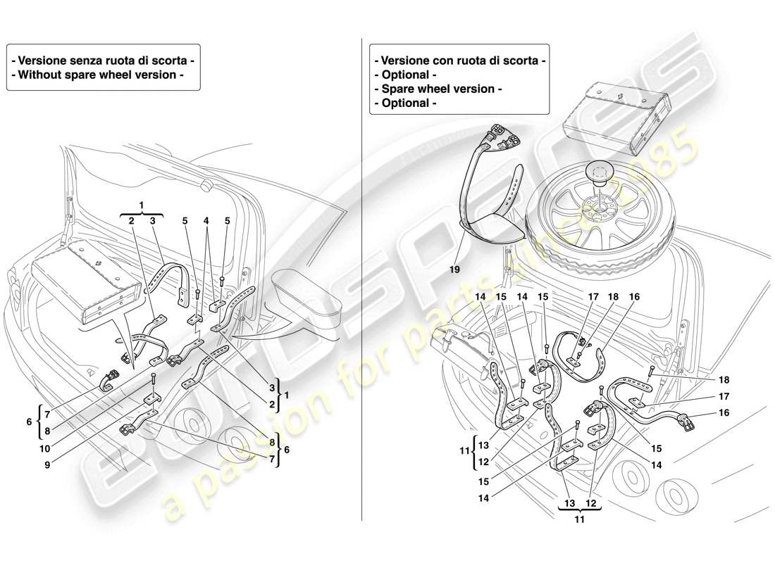 ferrari 612 sessanta (usa) spare wheel and tool bag fasteners parts diagram