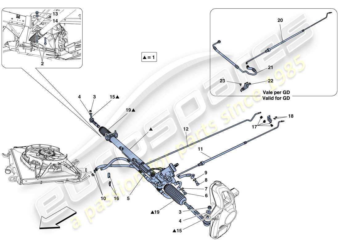 ferrari 458 spider (rhd) hydraulic power steering box part diagram