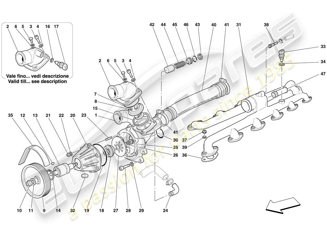 ferrari 612 scaglietti (europe) water pump part diagram