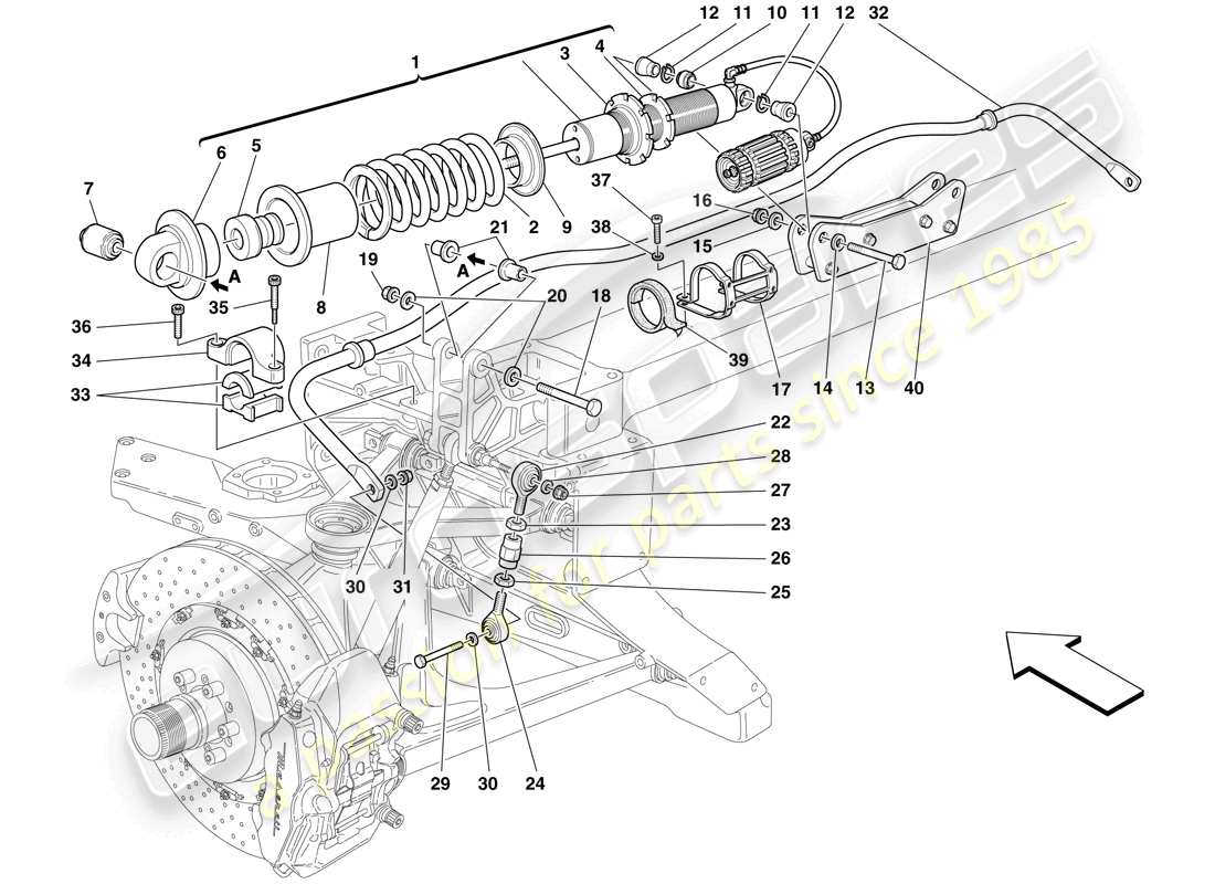 maserati mc12 rear suspension - shock absorber and stabilizer bar parts diagram