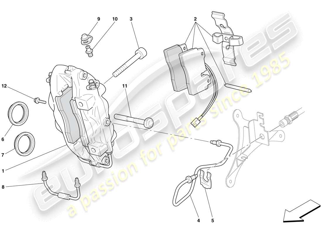 ferrari 612 scaglietti (europe) front brake calliper part diagram