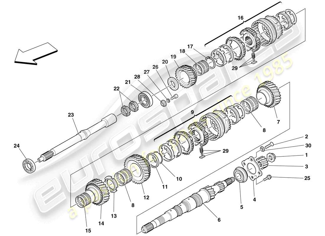 ferrari f430 scuderia (usa) primary shaft gears part diagram