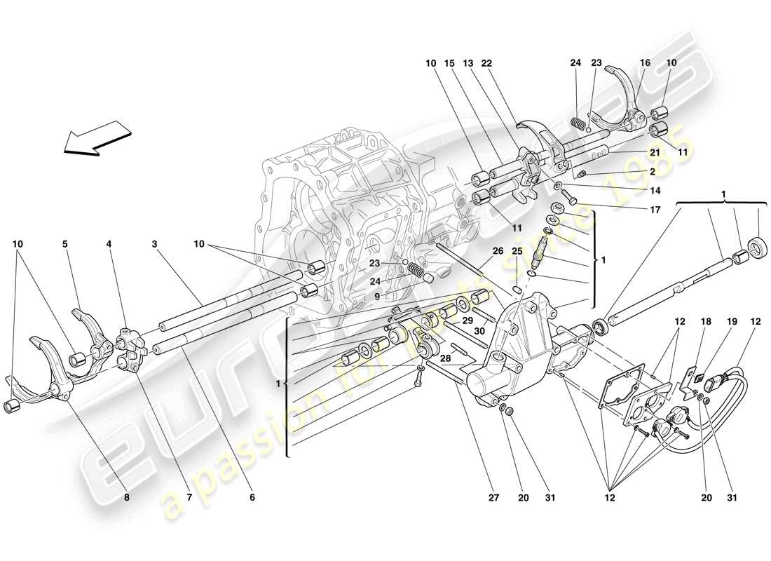 ferrari 599 gto (rhd) internal gearbox controls parts diagram