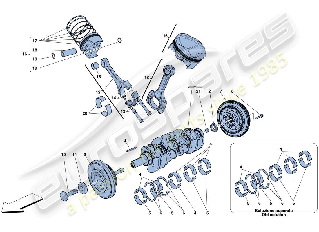 ferrari 458 spider (europe) crankshaft - connecting rods and pistons parts diagram