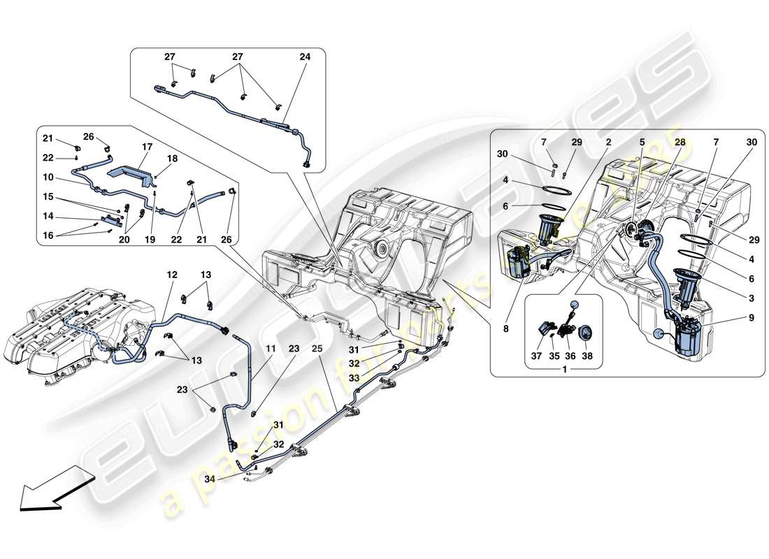 ferrari gtc4 lusso (rhd) fuel system pumps and pipes parts diagram