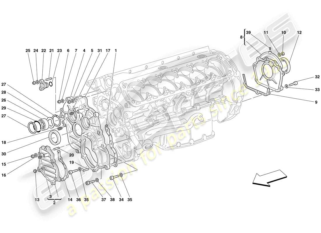 ferrari 612 sessanta (europe) crankase - covers parts diagram