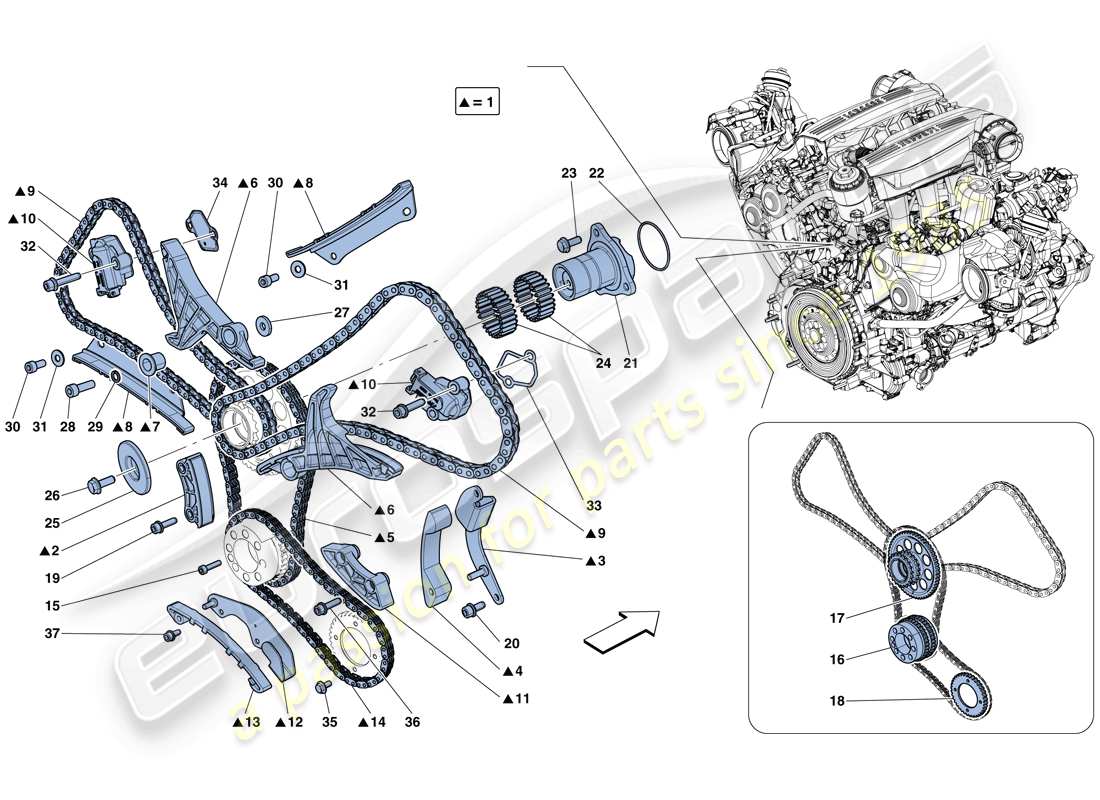 ferrari 488 gtb (rhd) timing system - drive parts diagram