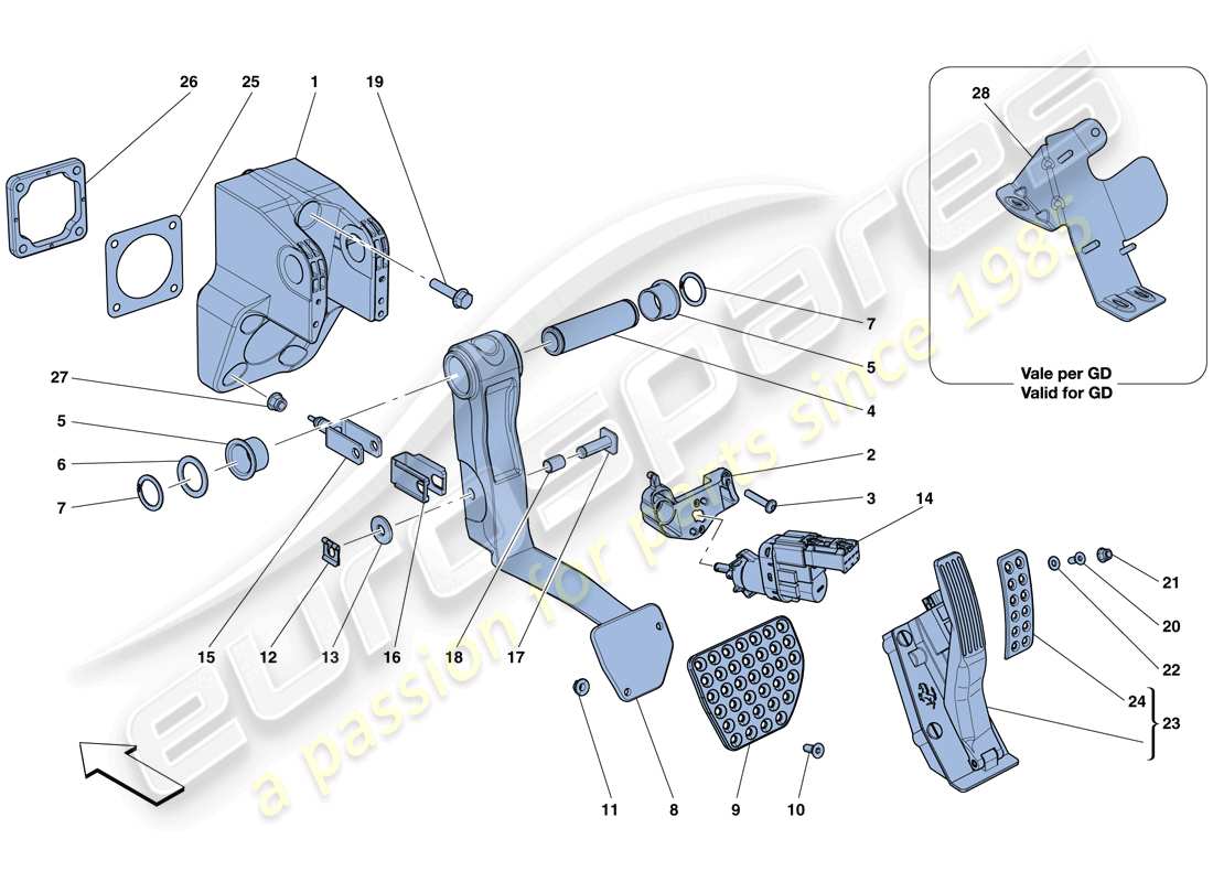 ferrari gtc4 lusso (rhd) complete pedal board assembly parts diagram