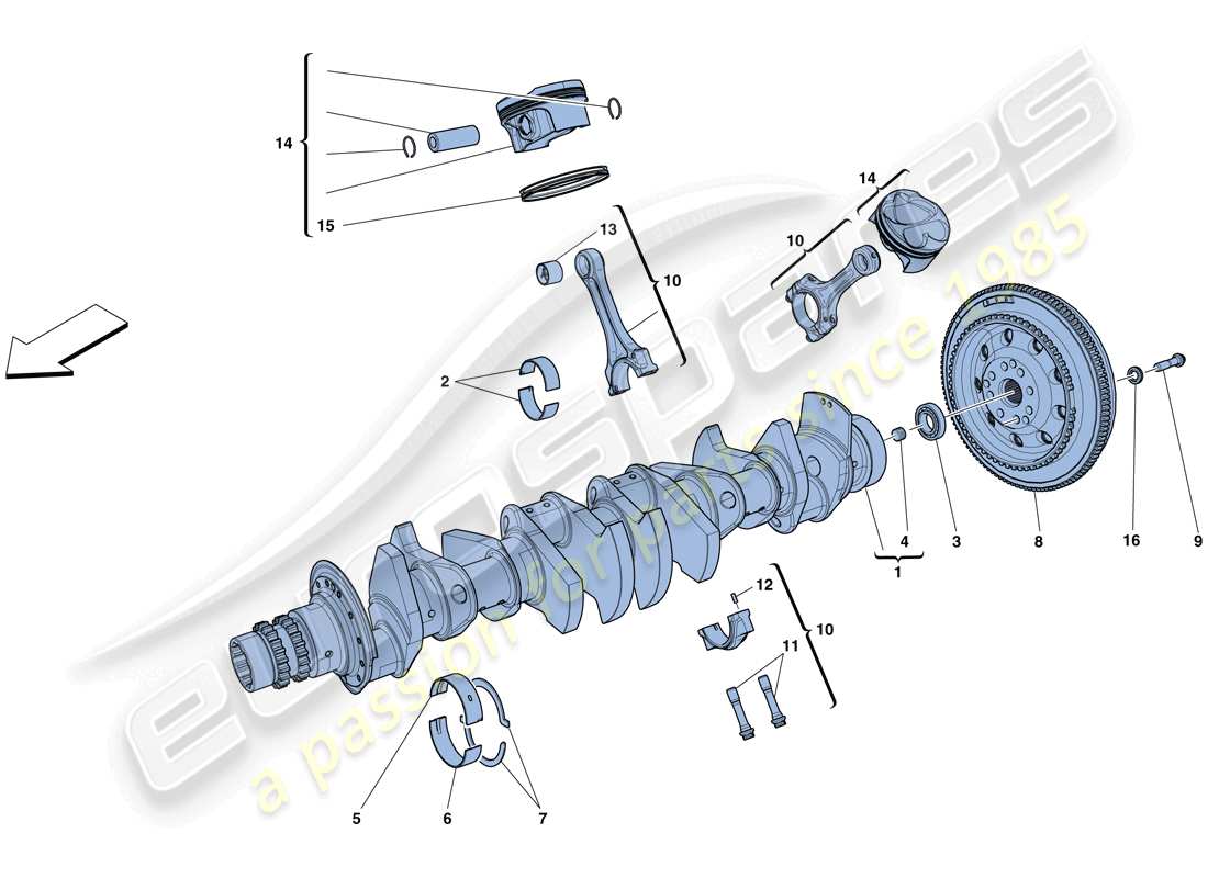 ferrari gtc4 lusso (rhd) crankshaft - connecting rods and pistons parts diagram