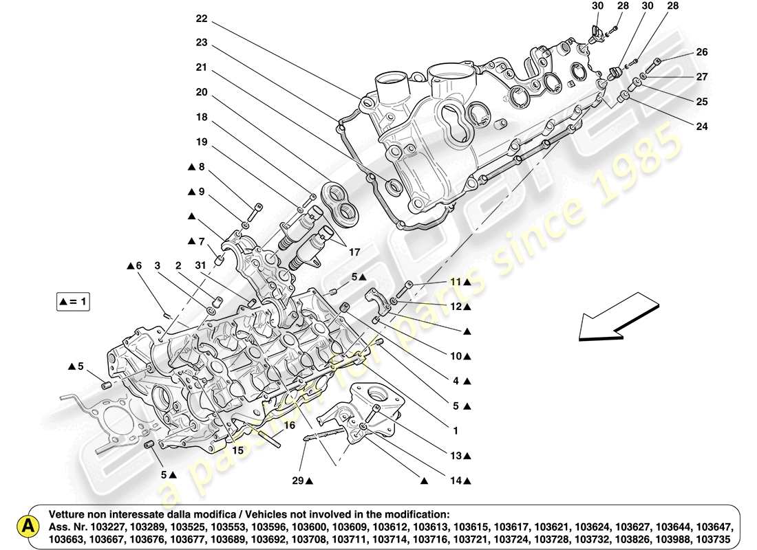 ferrari california (europe) left hand cylinder head parts diagram