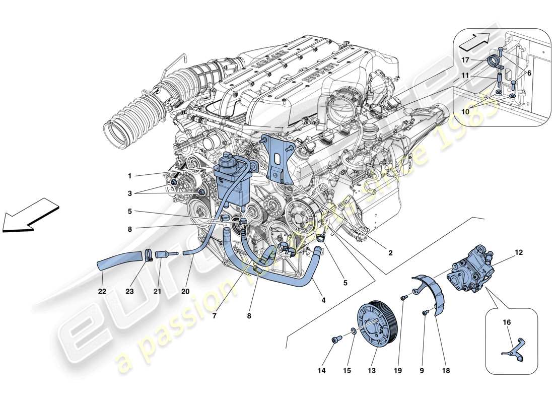 ferrari gtc4 lusso (rhd) power steering pump and reservoir parts diagram