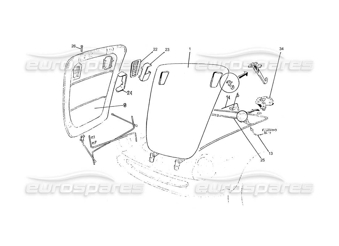 ferrari 330 gtc / 365 gtc (coachwork) front bonnet with grills (edizione 1) parts diagram