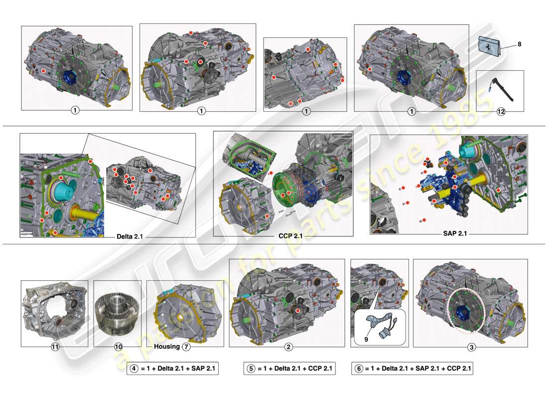 ferrari 458 speciale aperta (europe) gearbox repair kit parts diagram