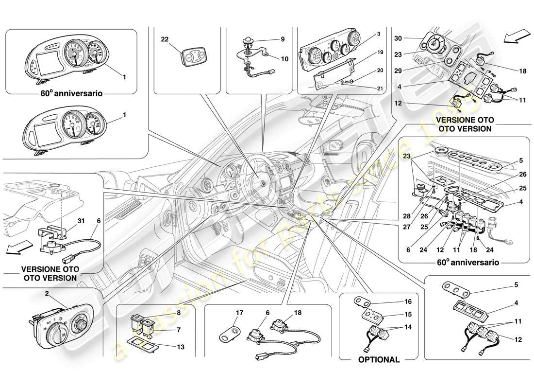 ferrari 612 sessanta (europe) instrumentation part diagram