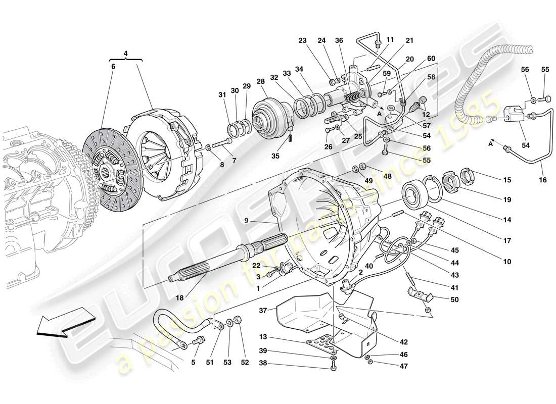 ferrari 612 sessanta (rhd) clutch and controls parts diagram
