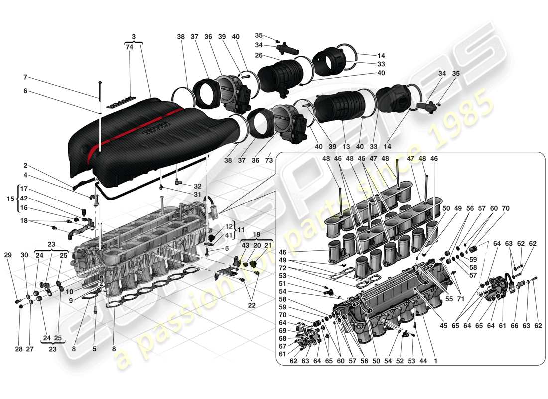 ferrari laferrari (europe) intake manifold parts diagram