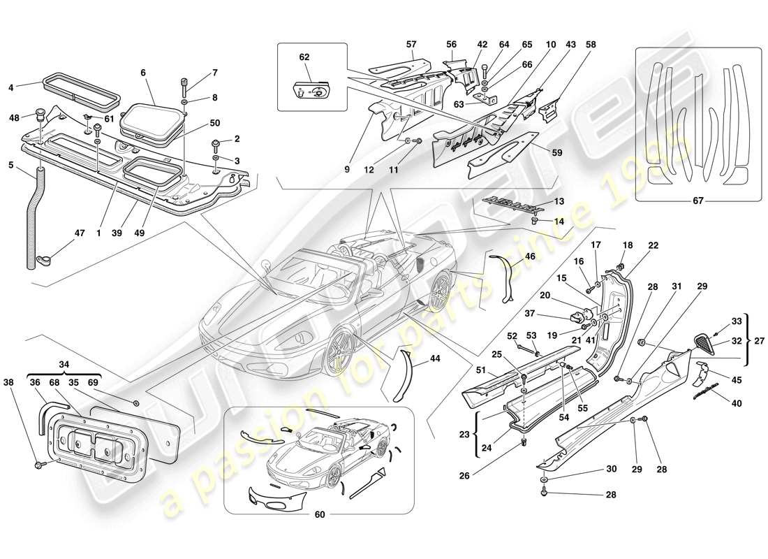 ferrari f430 spider (usa) shields - external trim parts diagram