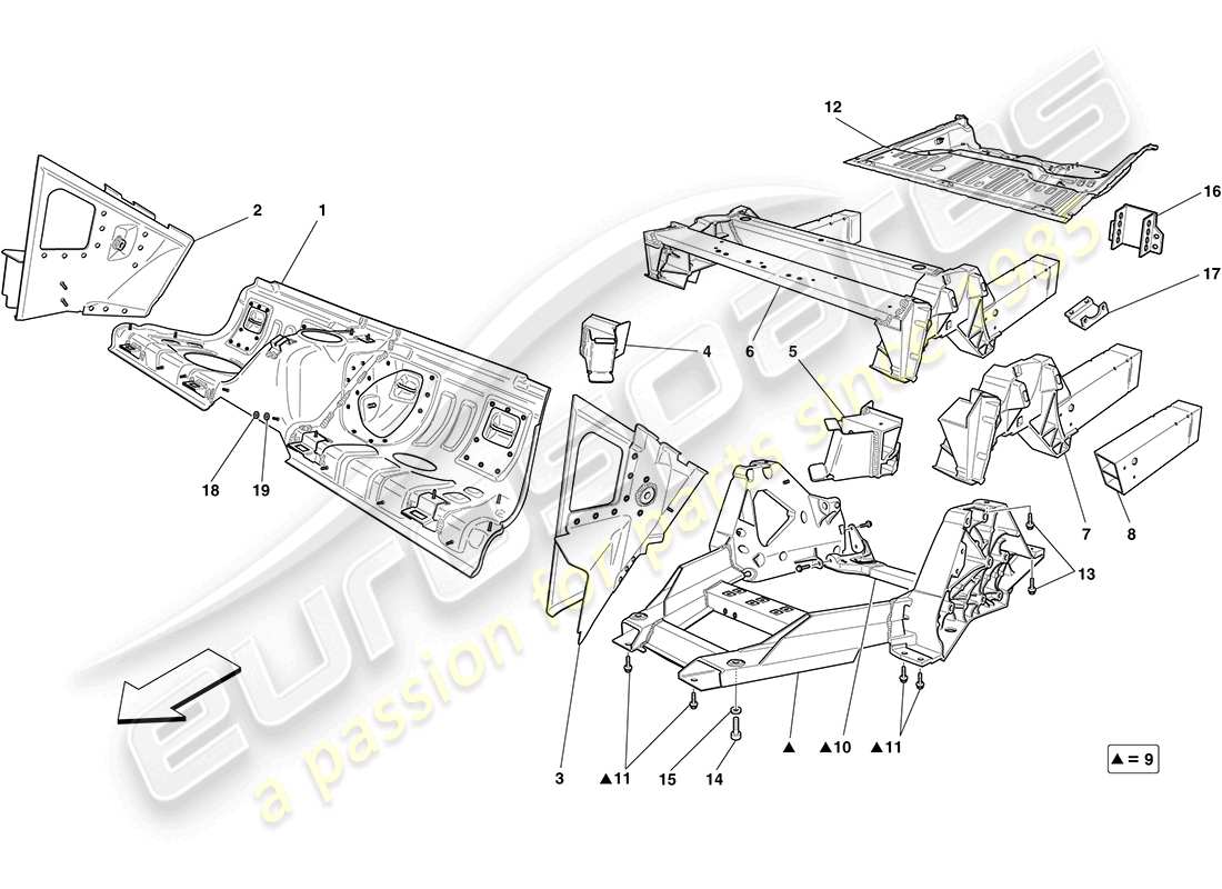 ferrari california (rhd) rear structures and chassis box sections part diagram