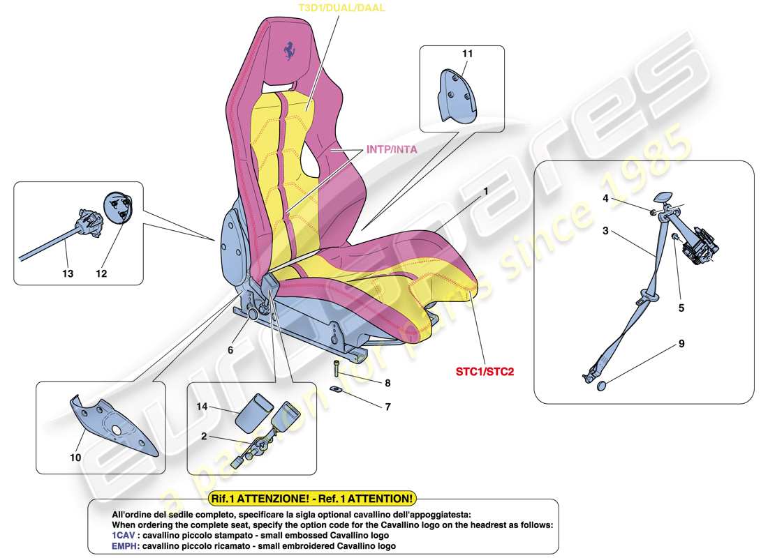 ferrari 458 speciale aperta (europe) racing seat parts diagram