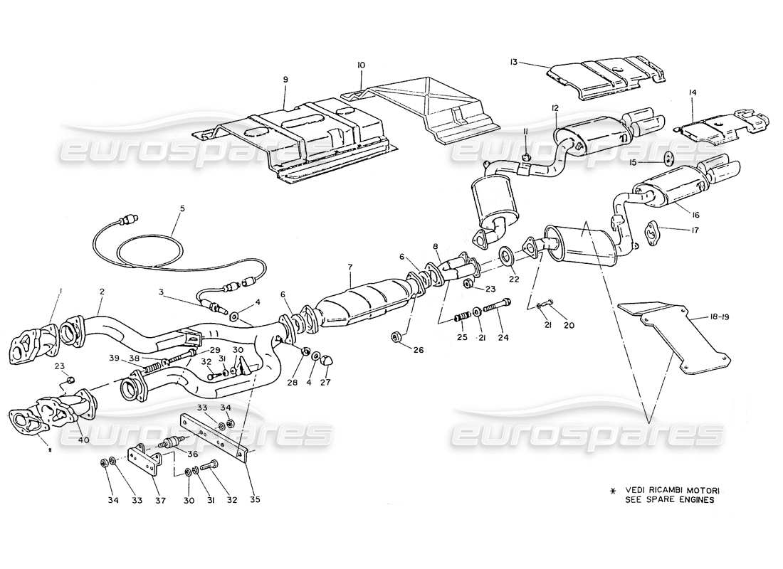 maserati ghibli 2.8 (non abs) catalyzed exhaust system (2800cc) parts diagram