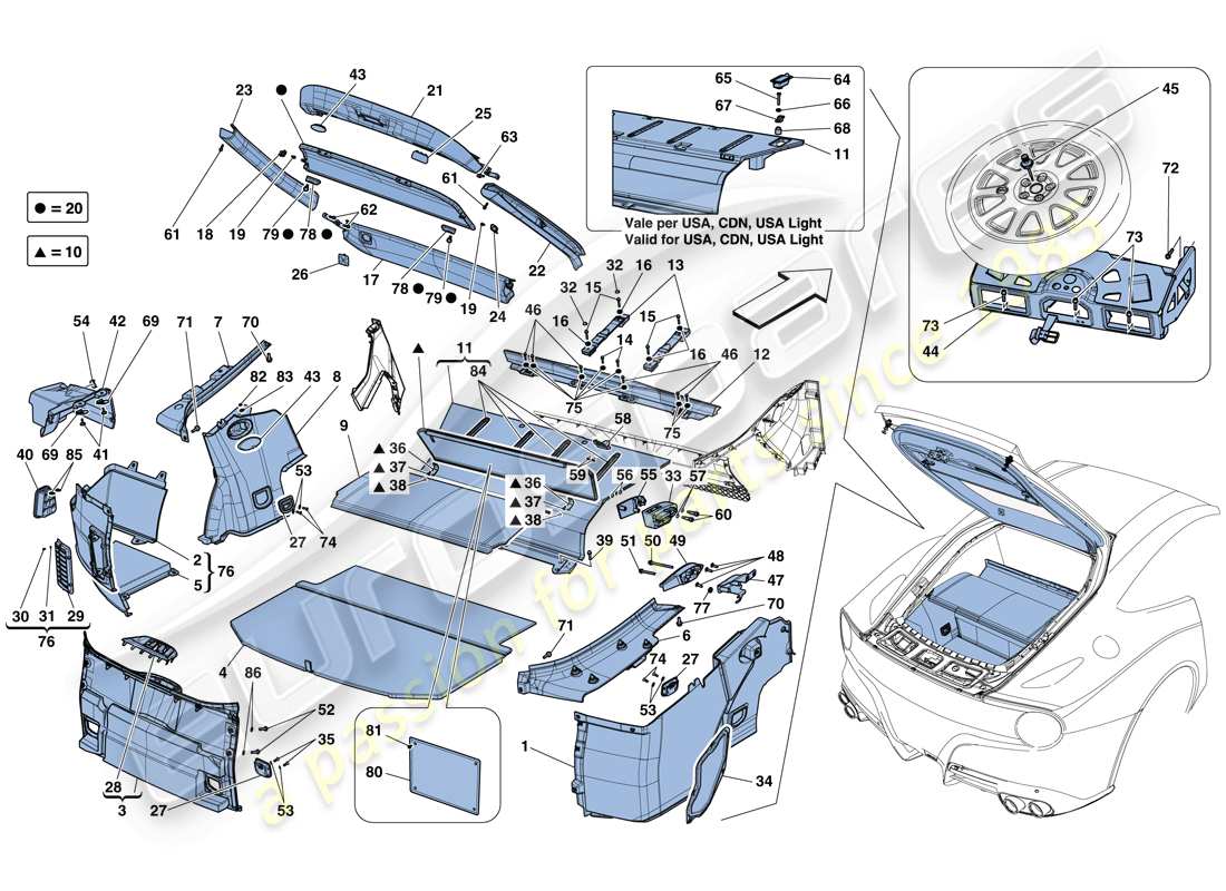 ferrari f12 berlinetta (usa) luggage compartment mats parts diagram