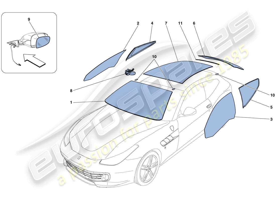 ferrari gtc4 lusso (rhd) screens, windows and seals parts diagram