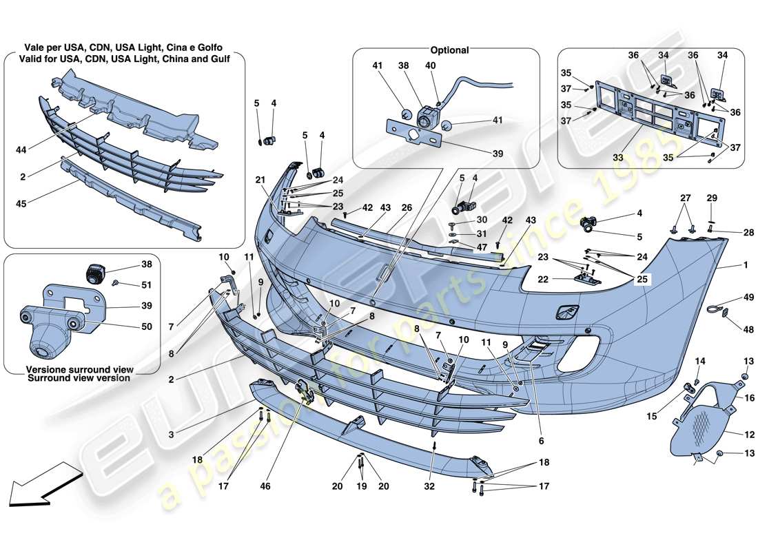 ferrari gtc4 lusso (rhd) front bumper parts diagram