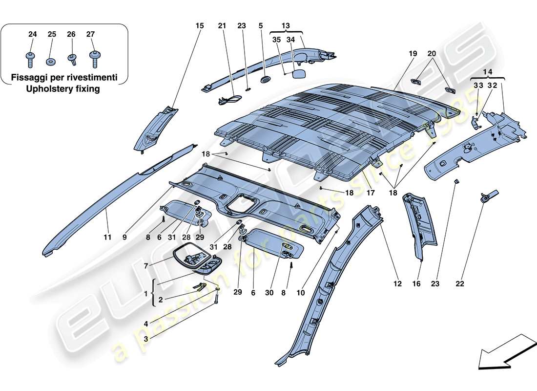 ferrari ff (rhd) headliner trim and accessories parts diagram