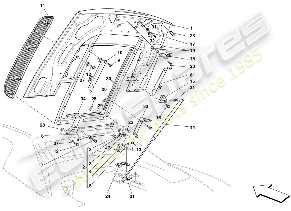 ferrari f430 spider (usa) engine compartment lid parts diagram