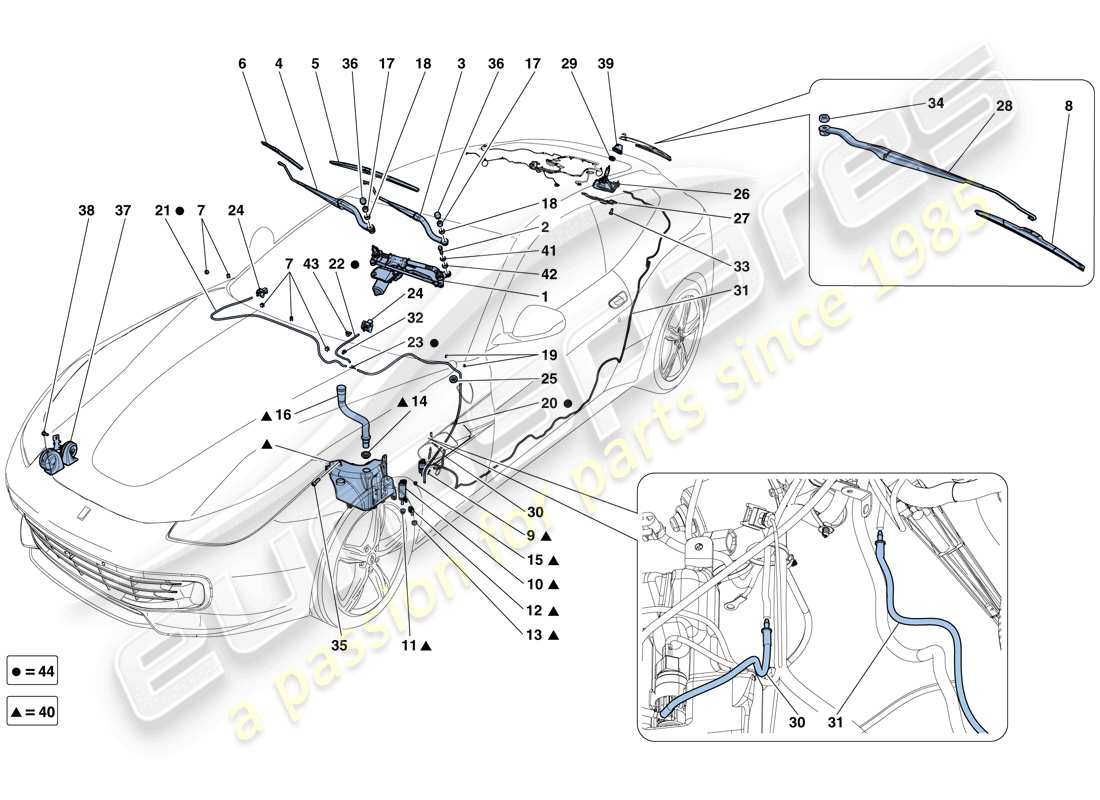 ferrari gtc4 lusso (usa) windscreen wiper, windscreen washer and horns parts diagram