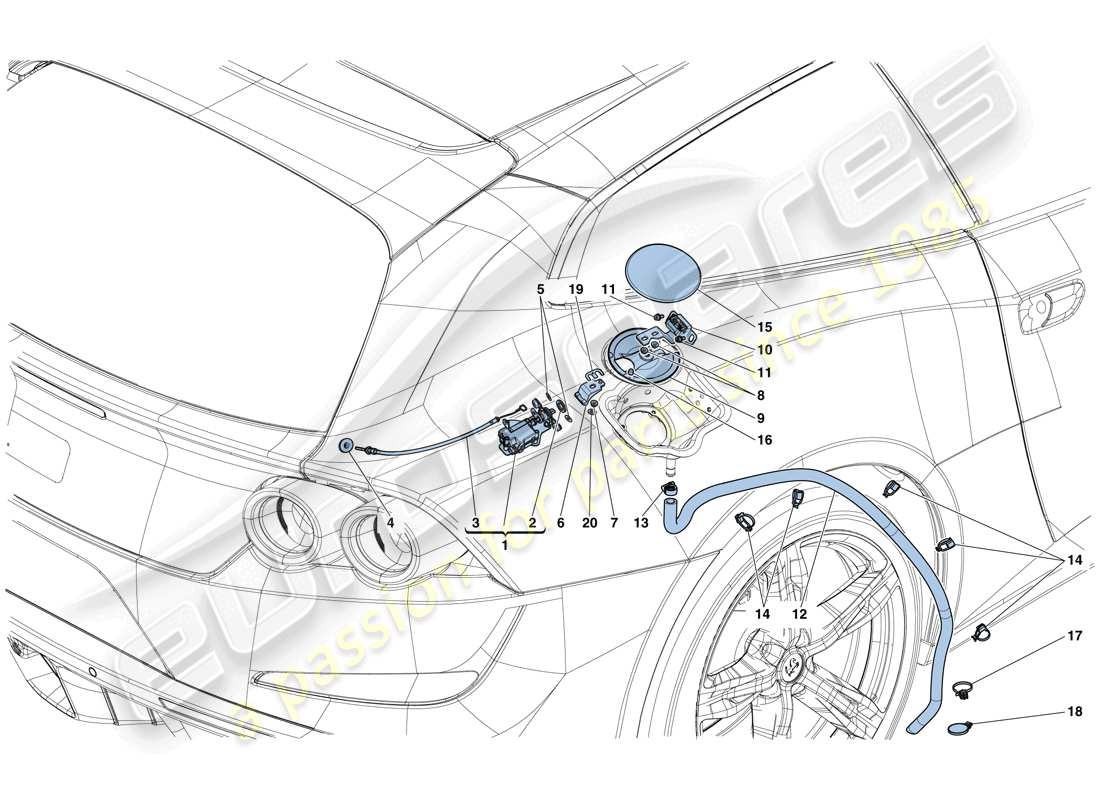 ferrari gtc4 lusso (usa) fuel filler flap and controls parts diagram