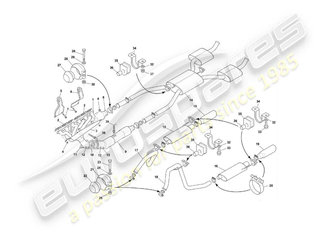 aston martin db7 vantage (2000) exhaust system part diagram