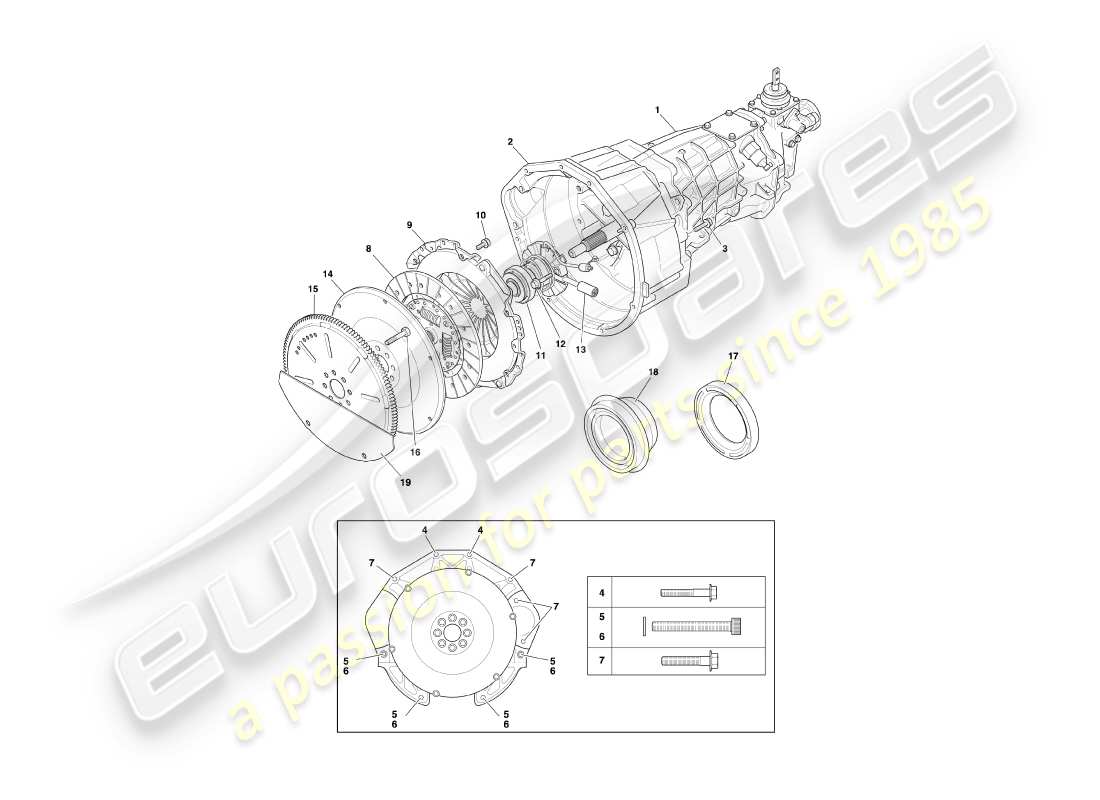 aston martin db7 vantage (2003) manual gearbox & clutch part diagram