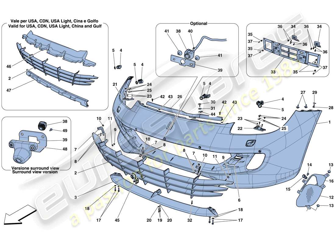 ferrari gtc4 lusso t (rhd) front bumper parts diagram