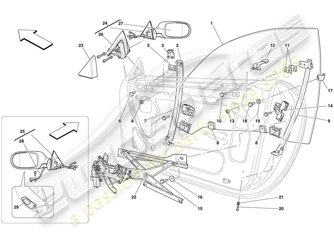 ferrari 612 sessanta (usa) doors - power windows and rear-view mirror parts diagram