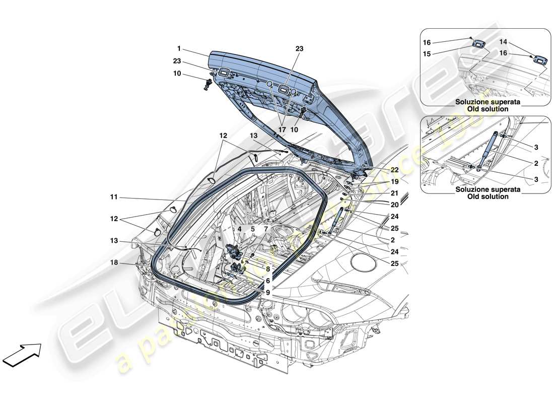 ferrari 812 superfast (usa) rear lid and opening mechanism part diagram