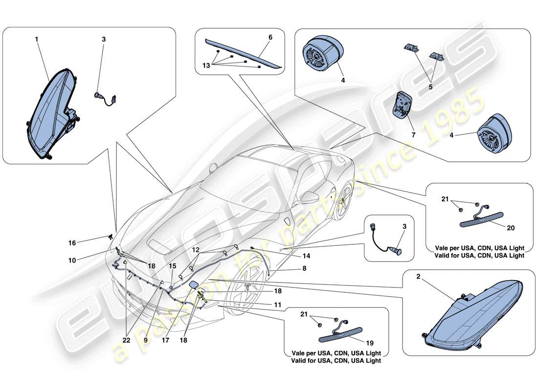 ferrari f12 berlinetta (usa) headlights and taillights part diagram